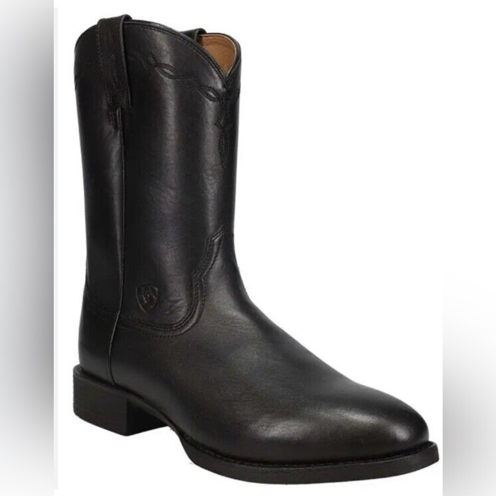 ARIAT Men Western Cowboy Heritage Roper Black Leather‎ Boot Shoe Pull Wide 9EE